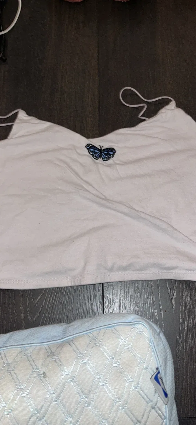 White Crop Top with Butterfly Design