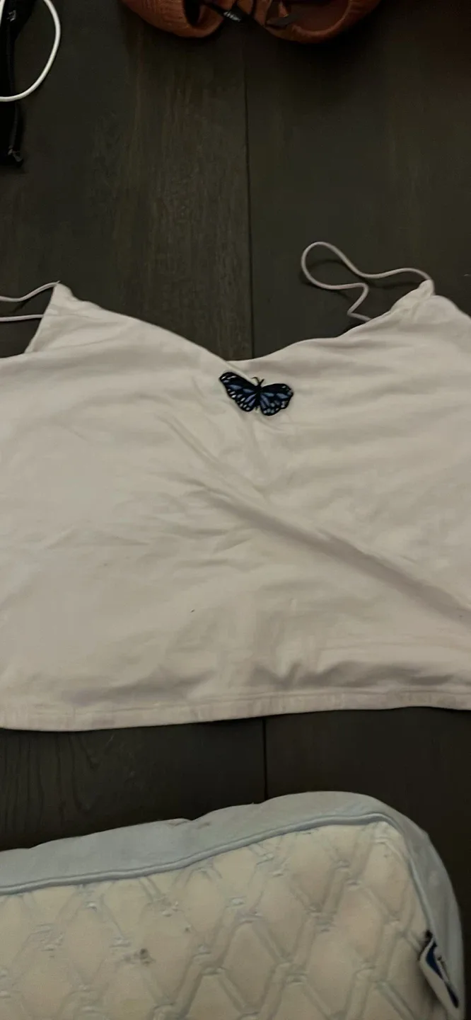 White Crop Top with Butterfly Design image indicator(3)