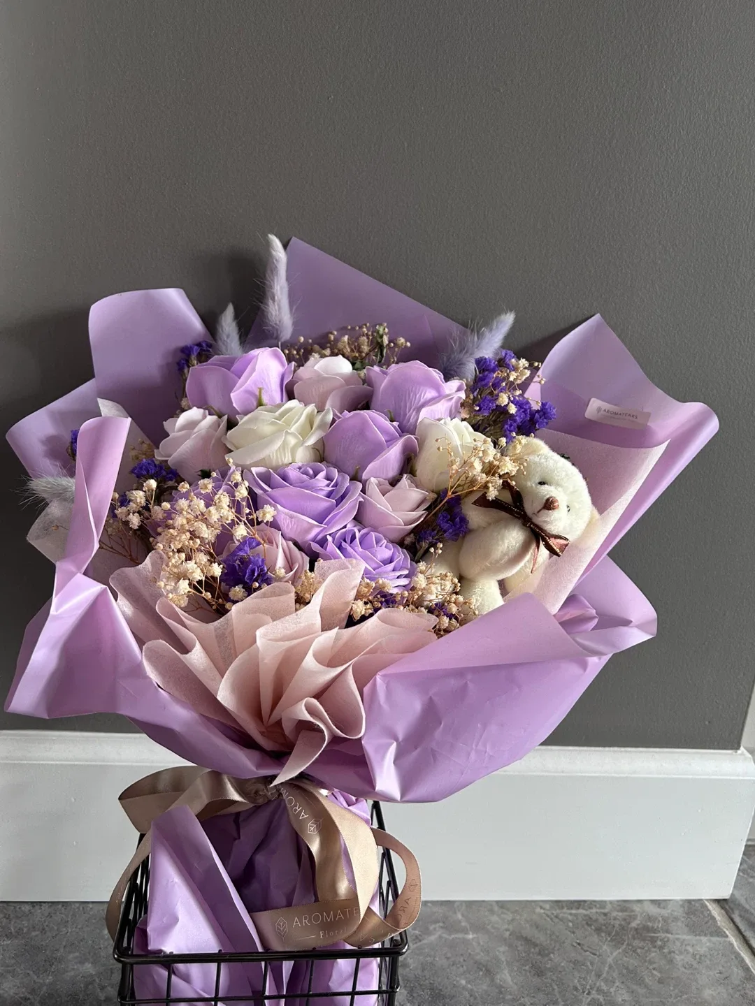 Aromatears Soap Flower Bouquet with Teddy Bear image indicator(3)