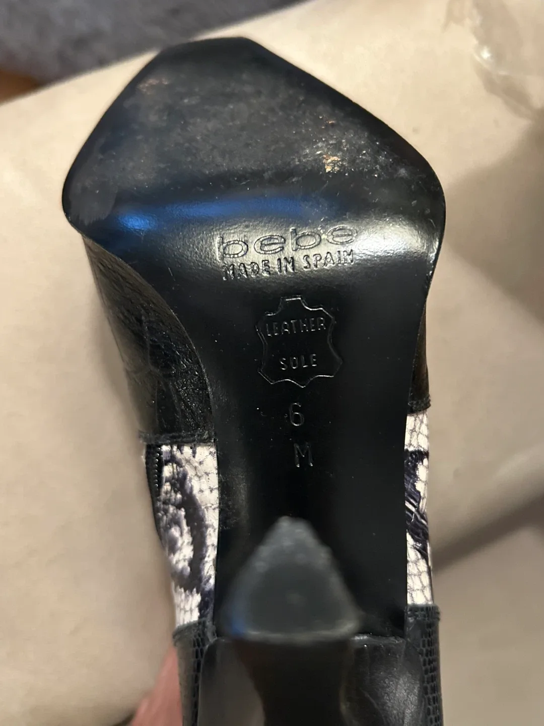 Bebe Black & White Faux Snakeskin Elegant Cowboy Boots image indicator(6)