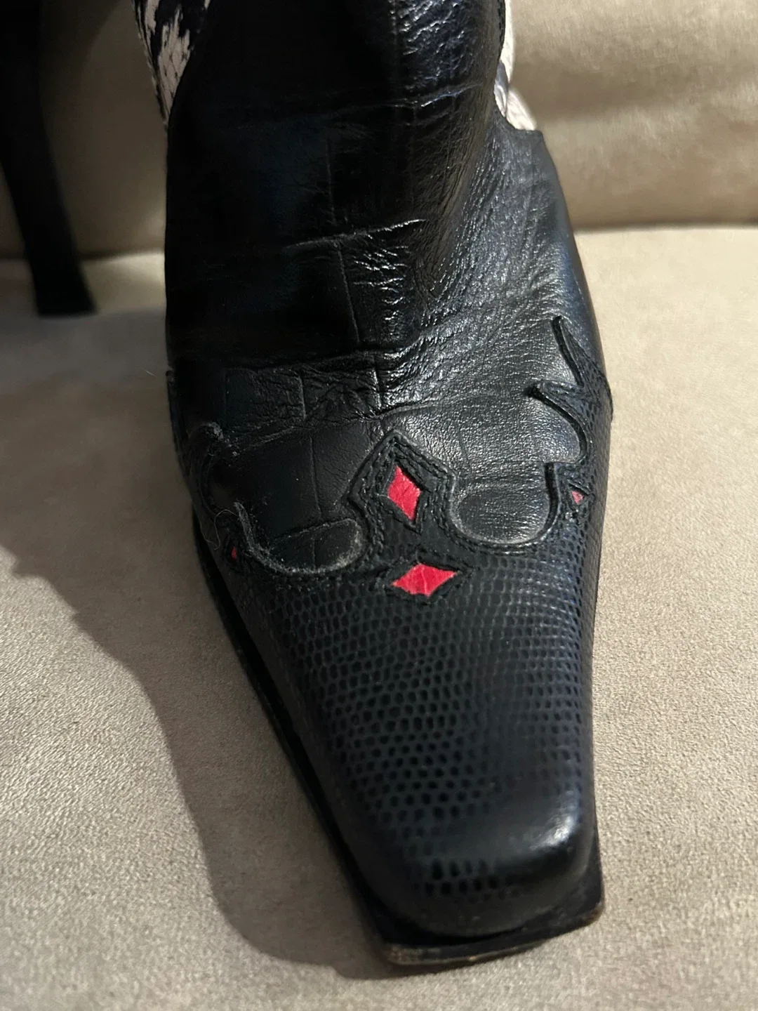 Bebe Black & White Faux Snakeskin Elegant Cowboy Boots image indicator(2)