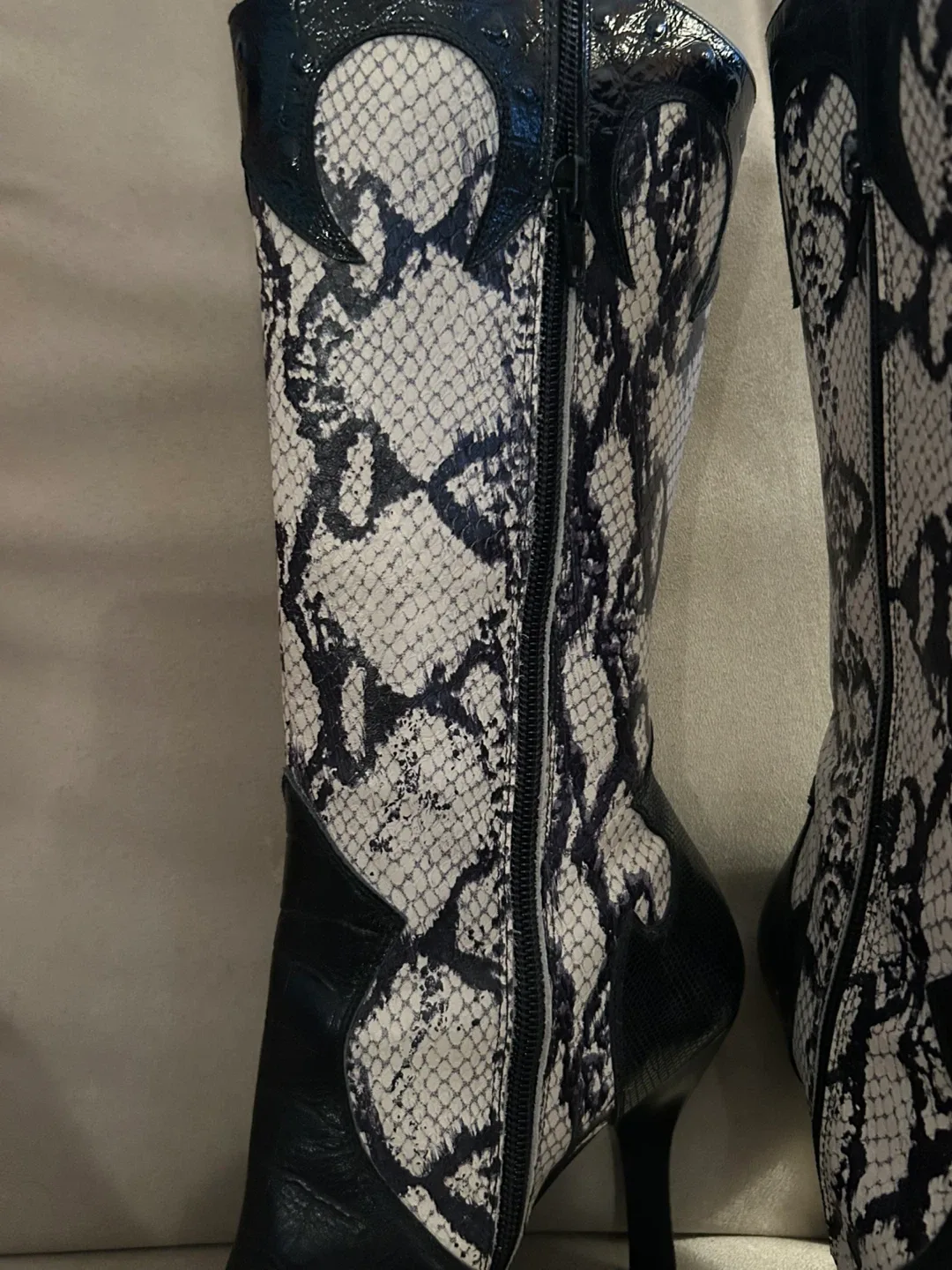 Bebe Black & White Faux Snakeskin Elegant Cowboy Boots image indicator(7)