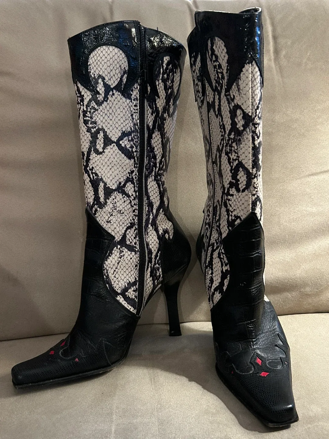 Bebe Black & White Faux Snakeskin Elegant Cowboy Boots image indicator(4)