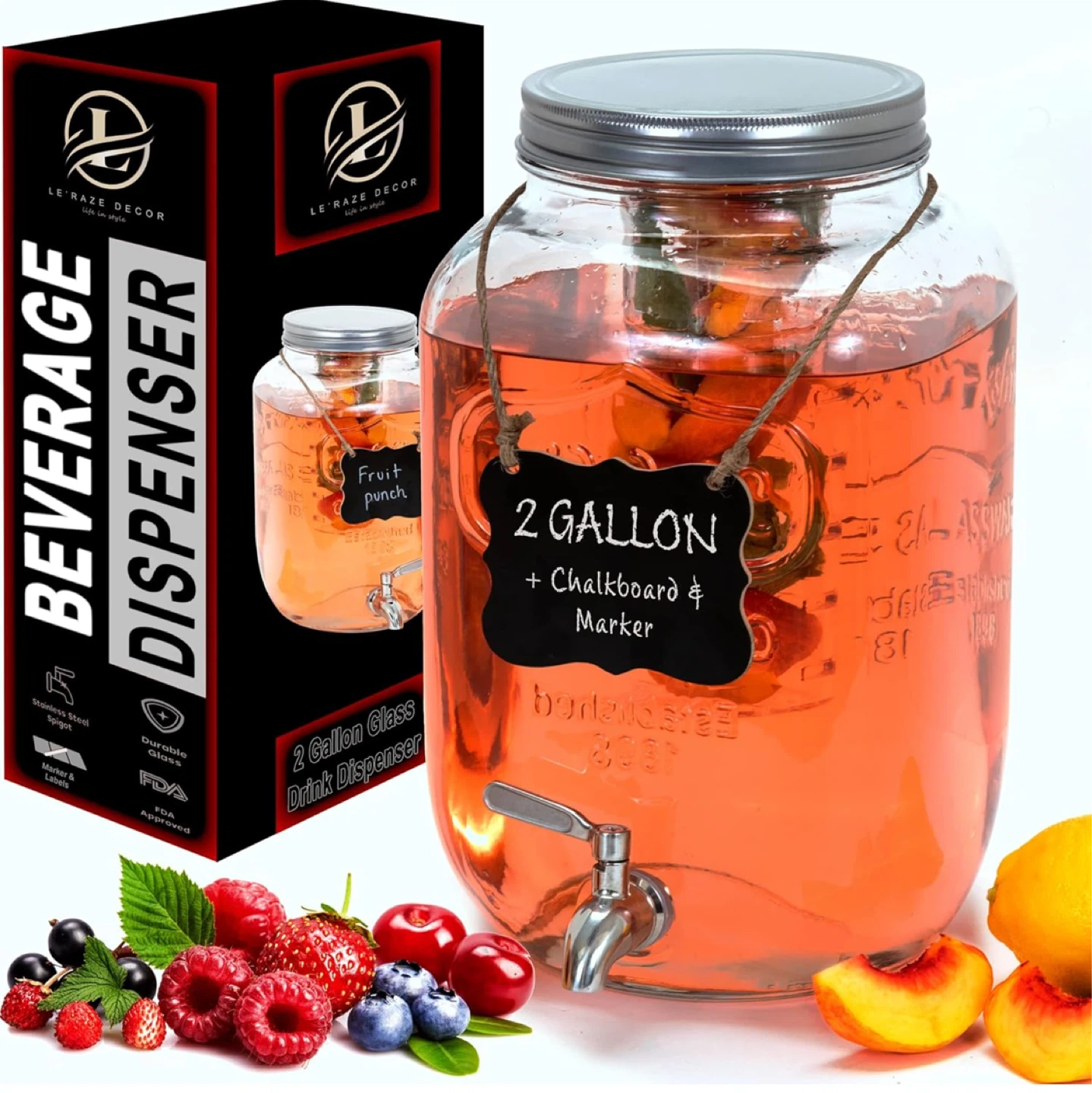 Le Raze Decor 2 Gallon Glass Drink Dispenser