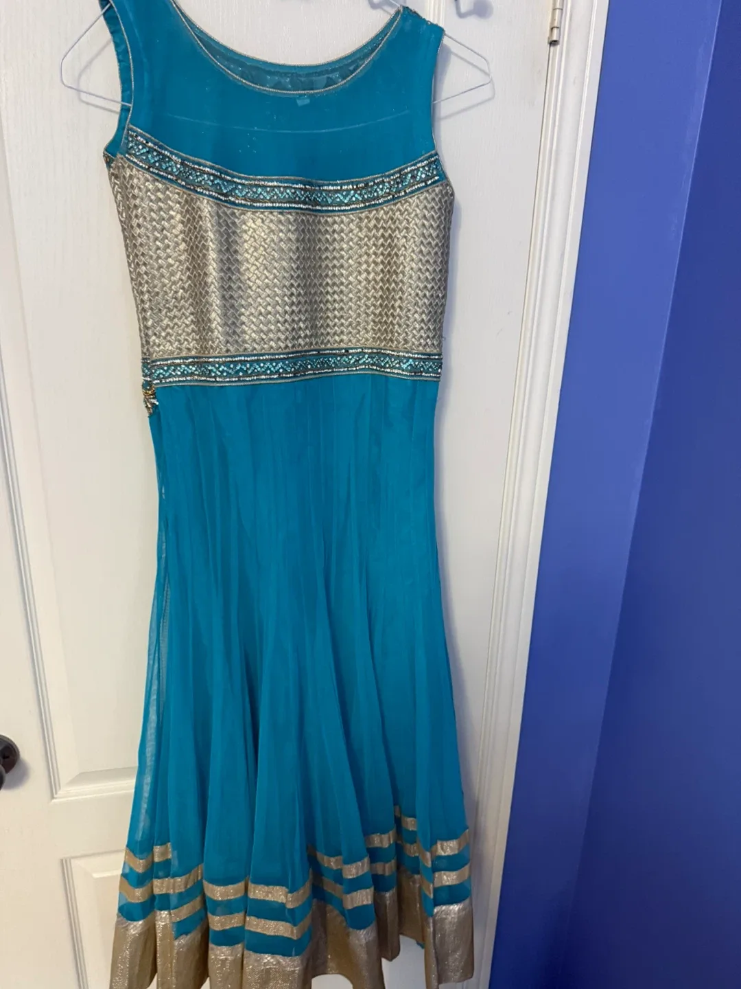 Teal and Gold Embroidered Indian Outfit 🥕 image indicator(3)