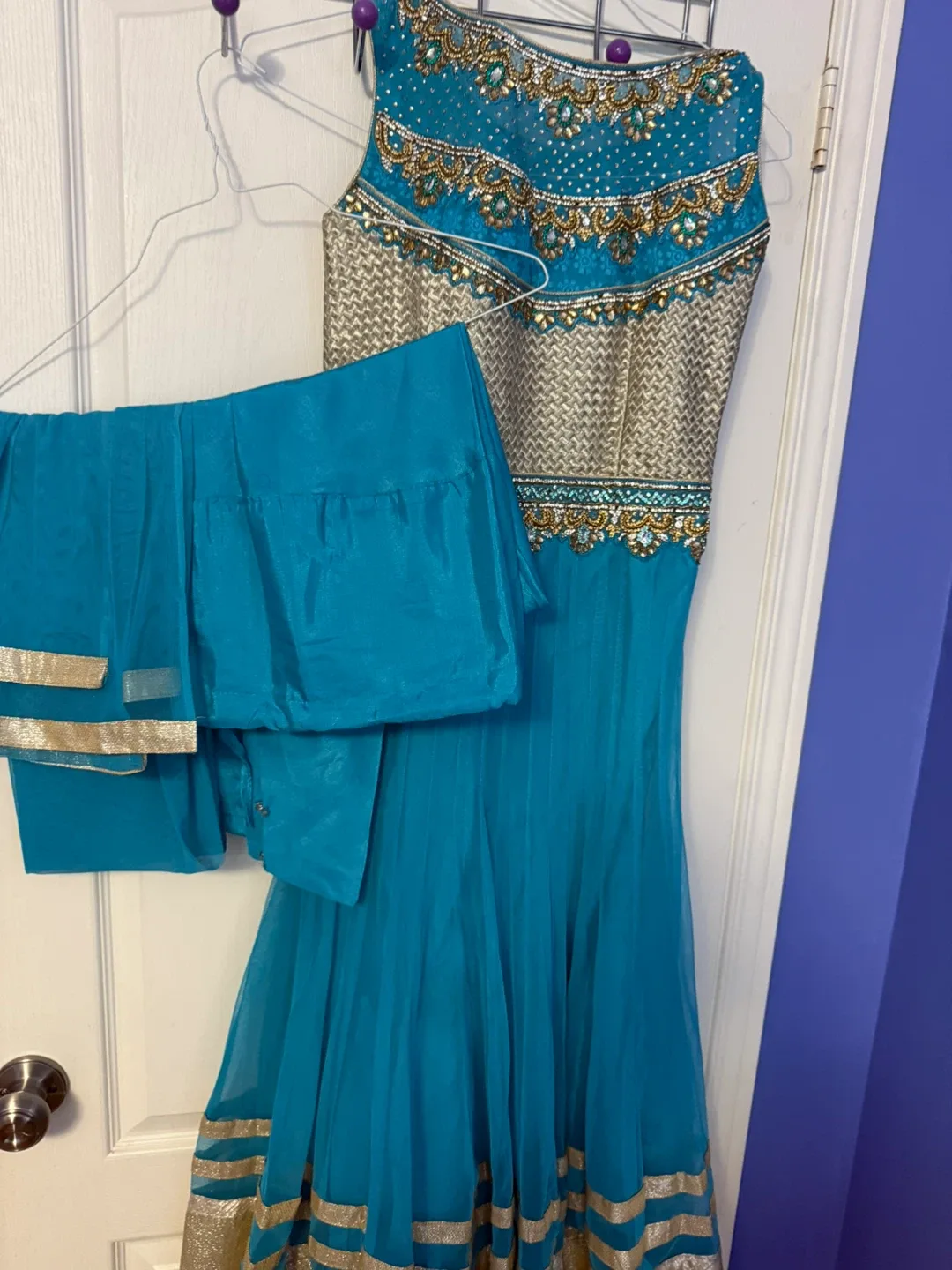 Teal and Gold Embroidered Indian Outfit 🥕