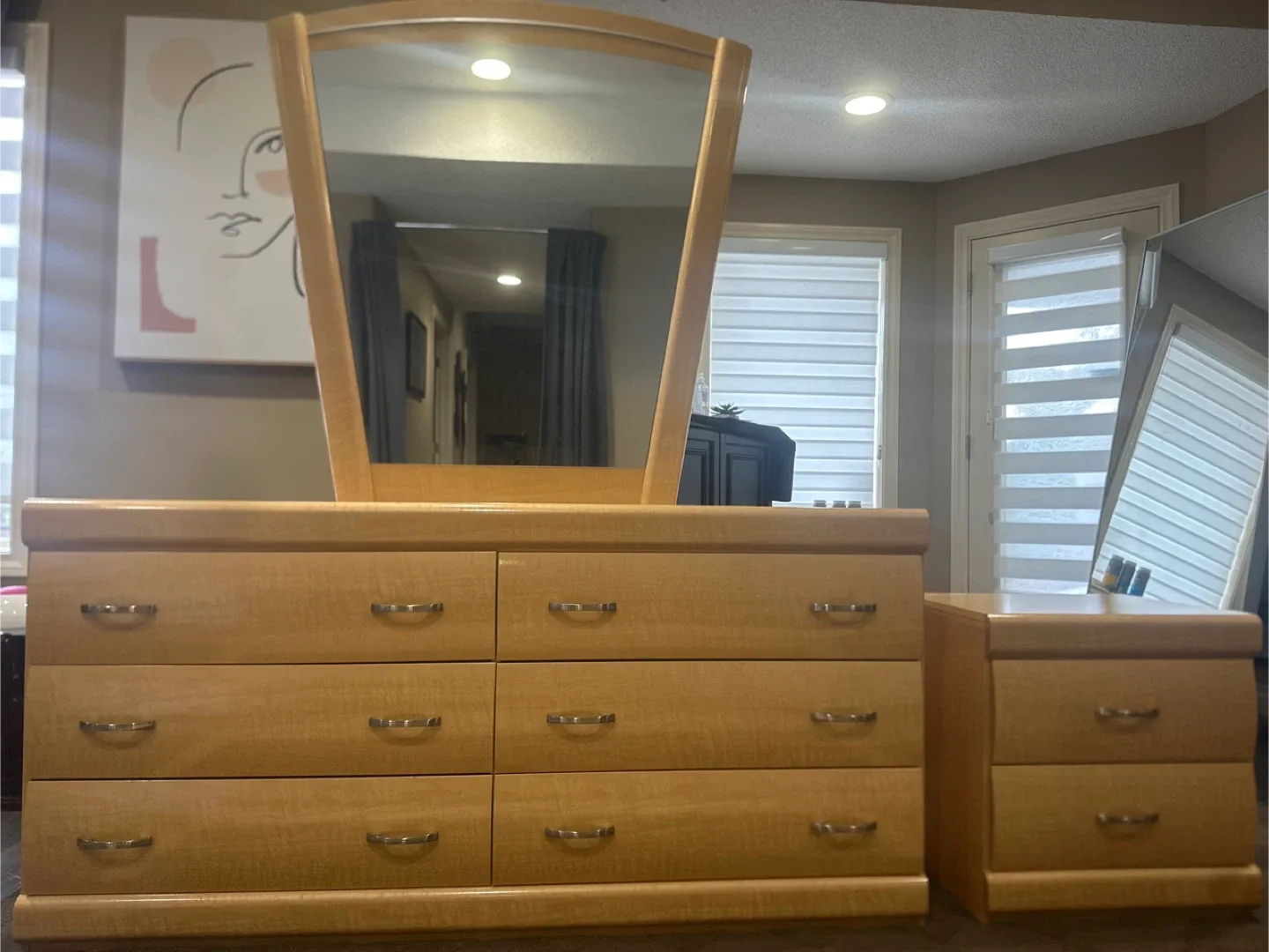 Wooden Dresser with Mirror & Nightstand and bed stand image indicator(2)
