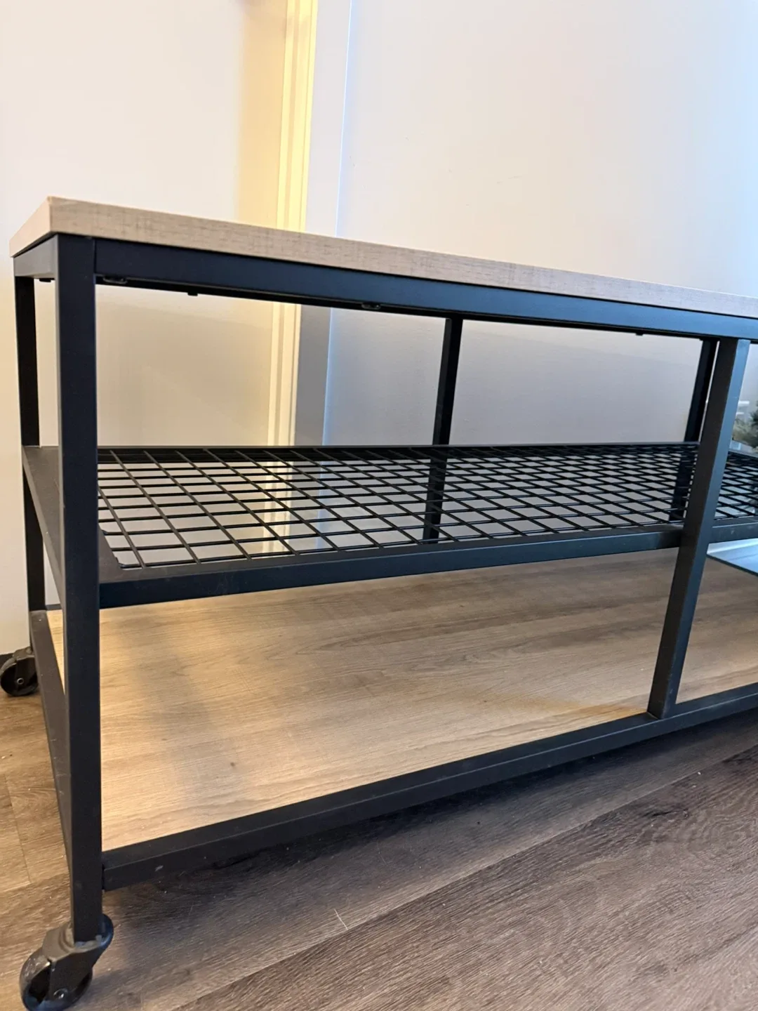 Rolling TV Stand - Black Metal Frame, Wood Top image indicator(2)