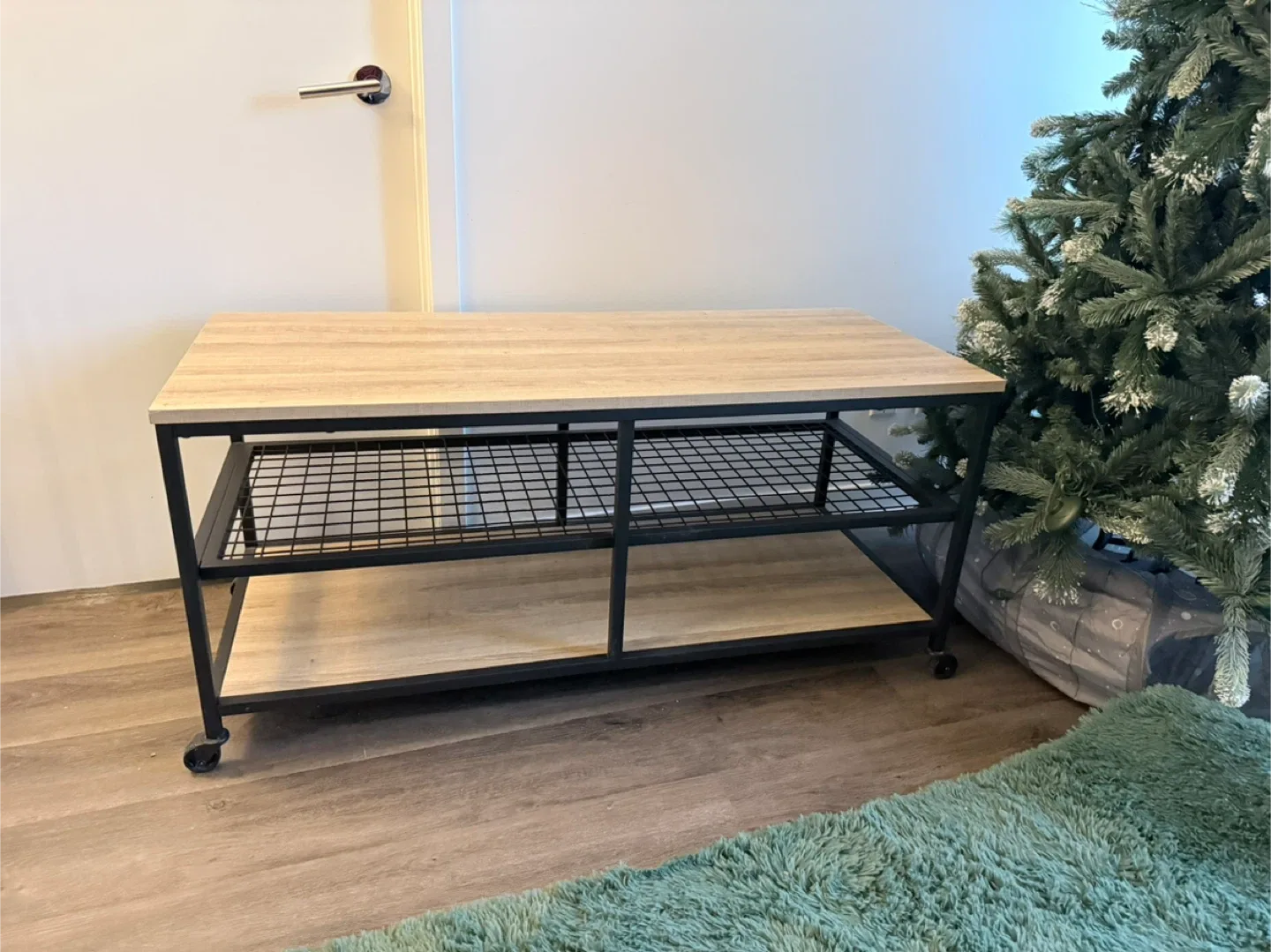 Rolling TV Stand - Black Metal Frame, Wood Top image indicator(5)