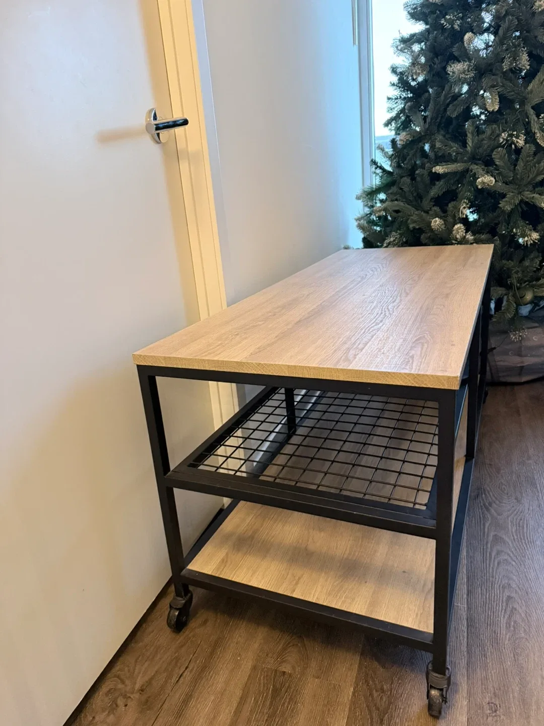 Rolling TV Stand - Black Metal Frame, Wood Top image indicator(3)