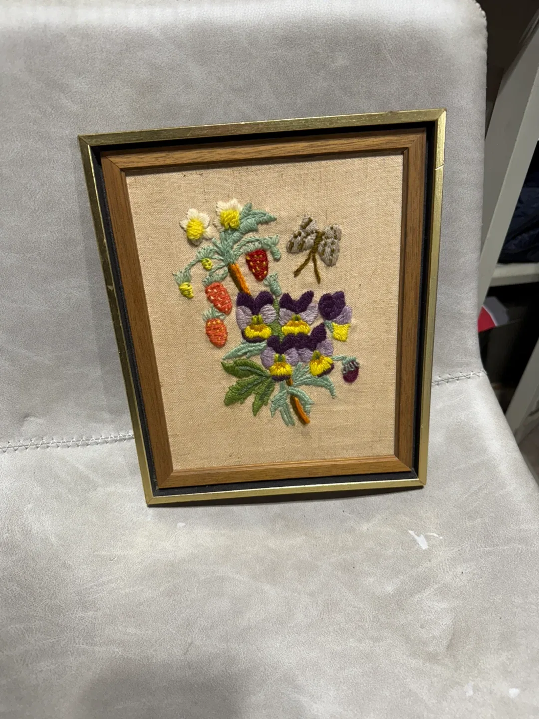 Framed Floral Embroidery Art 🥕 Sold