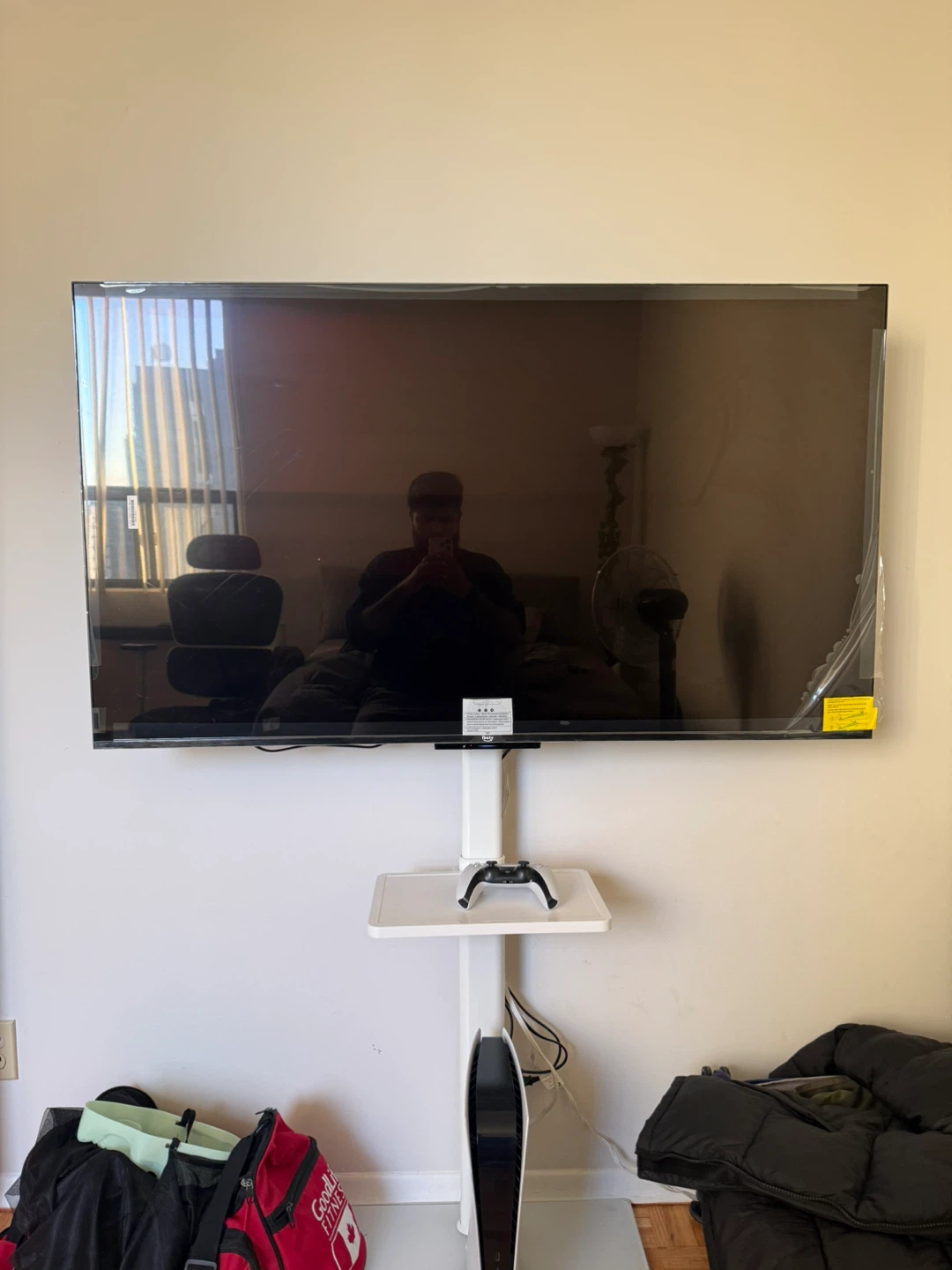 Rolling TV Stand with Mount & Shelf - White - photo 2
