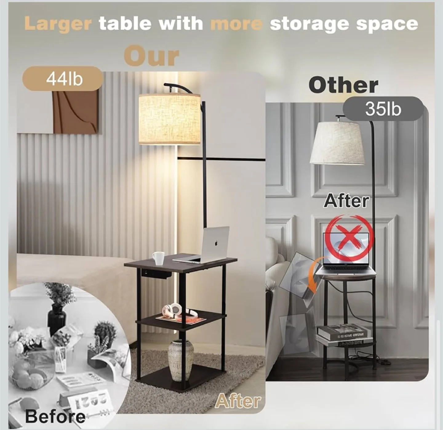 Brand New PESRAE Floor Lamp with Table & Charging Station image indicator(2)