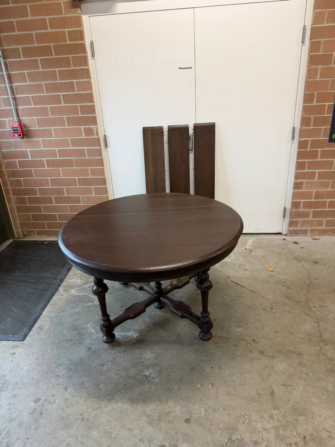 Antique Round Dark Wood Table with Leaves - photo 4