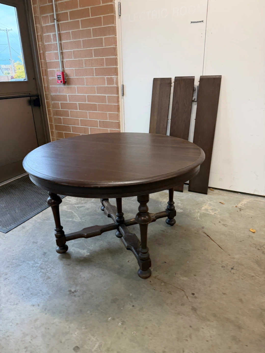 Antique Round Dark Wood Table with Leaves - photo 5
