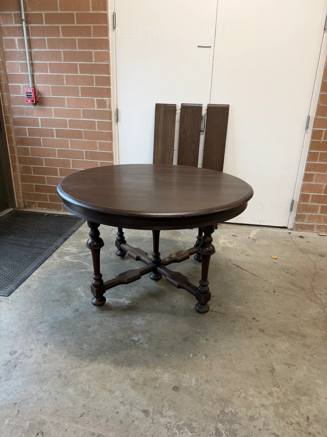 Antique Round Dark Wood Table with Leaves - photo 3