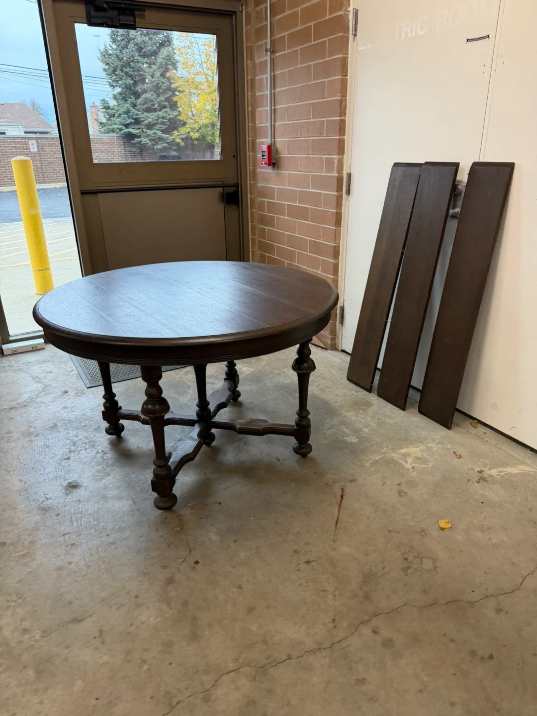 Antique Round Dark Wood Table with Leaves