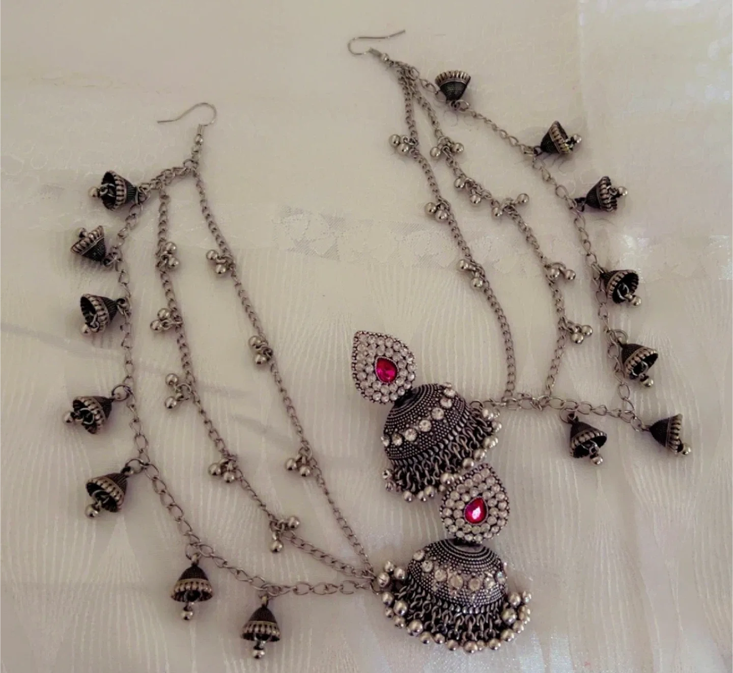 Silver Jhumka Earring with Chain