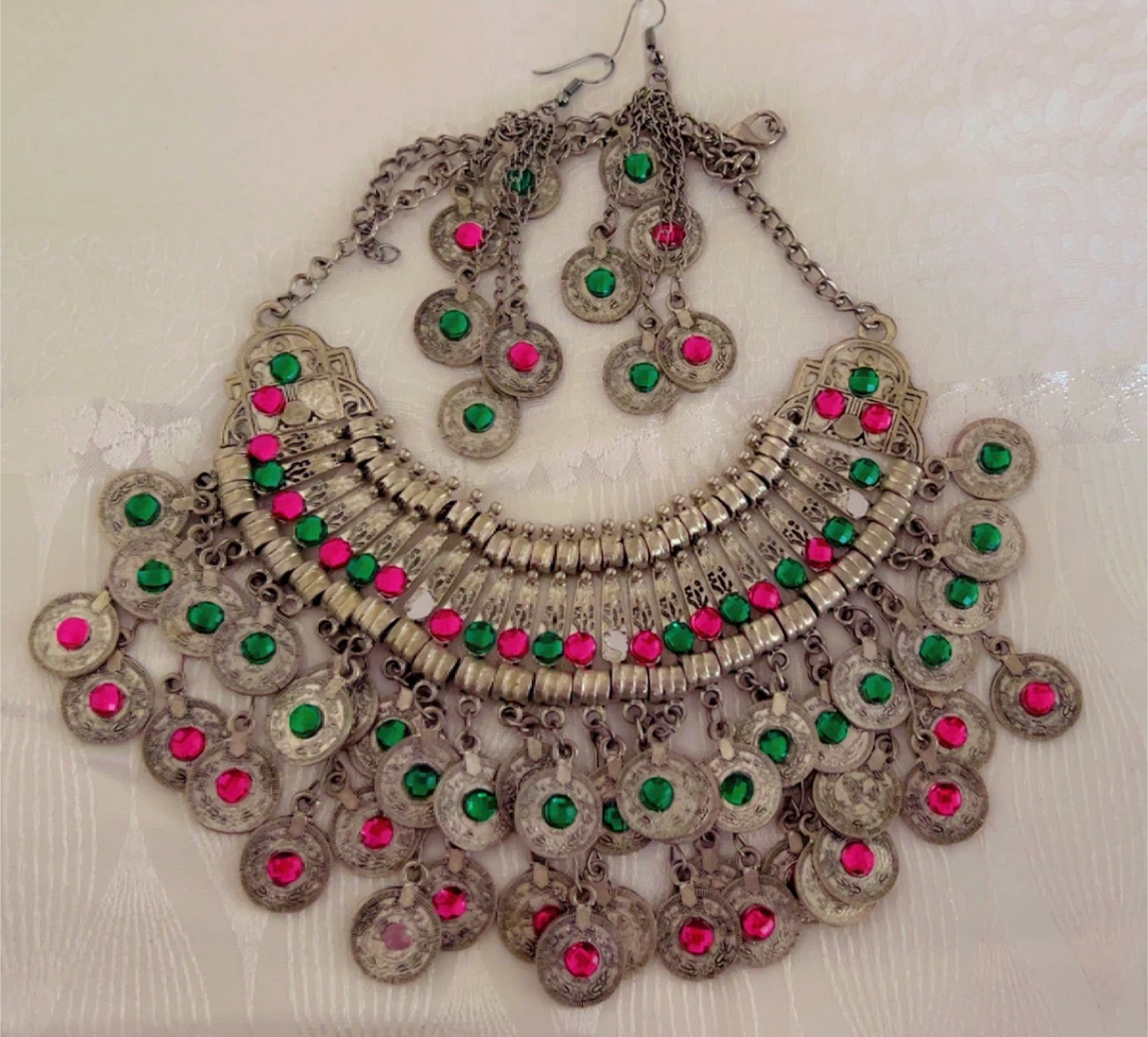 Silver Tone Coin Bib Necklace