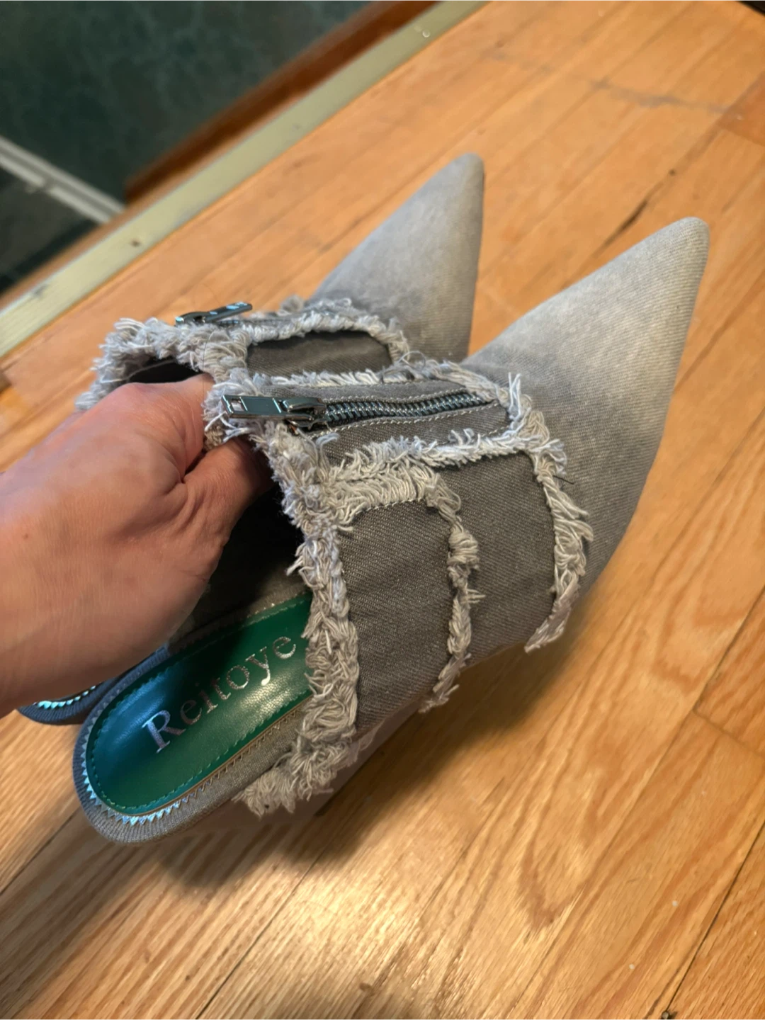 Denim Wedge Mules, Size 8 - photo 3