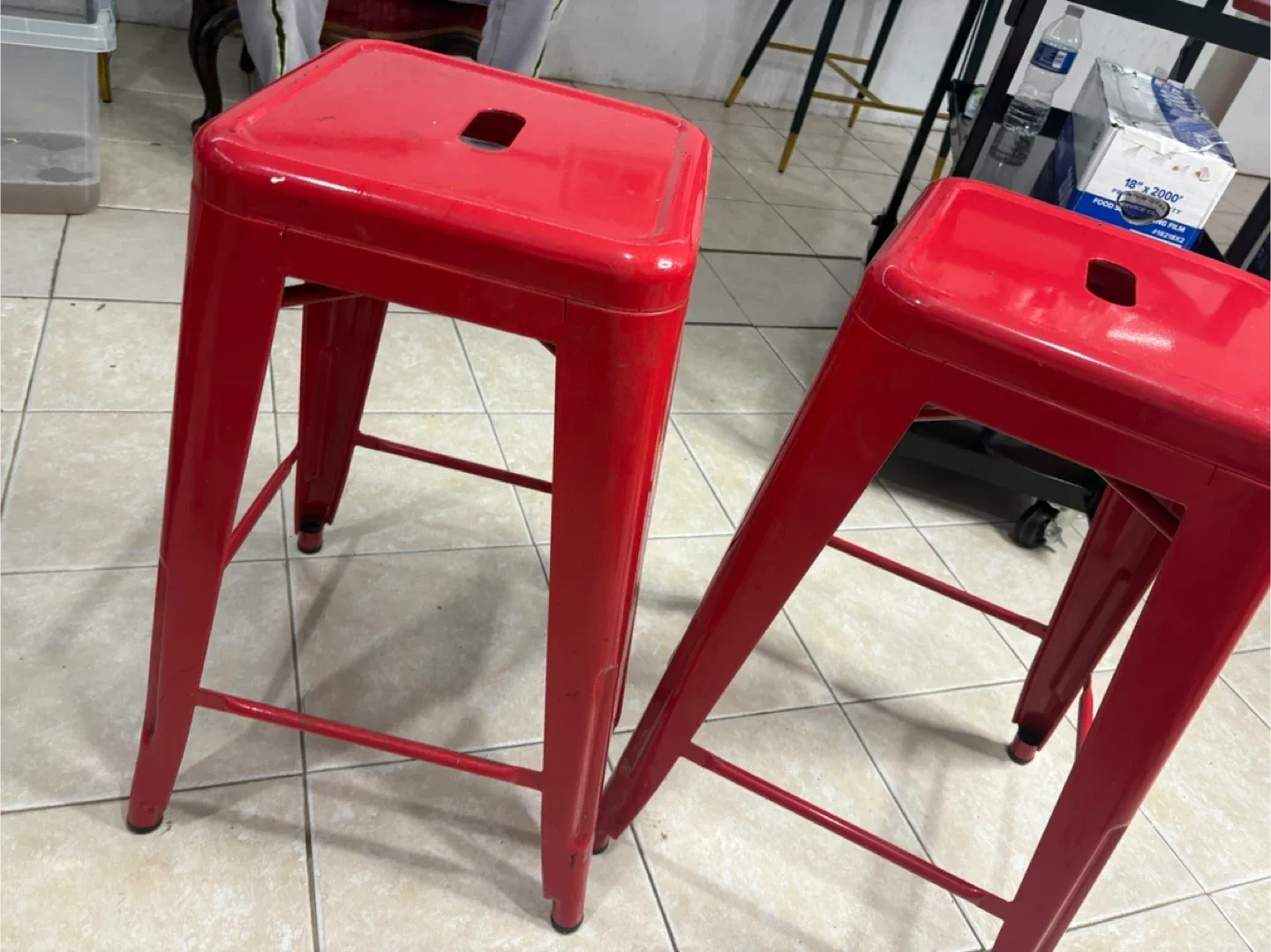 Red Metal Bar Stools - Set of 2