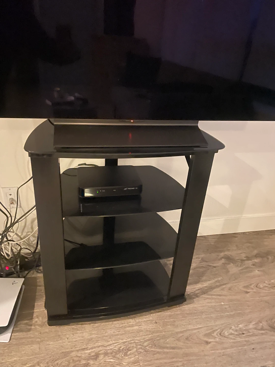 Black tv/media stand with black glass shelves - photo 3