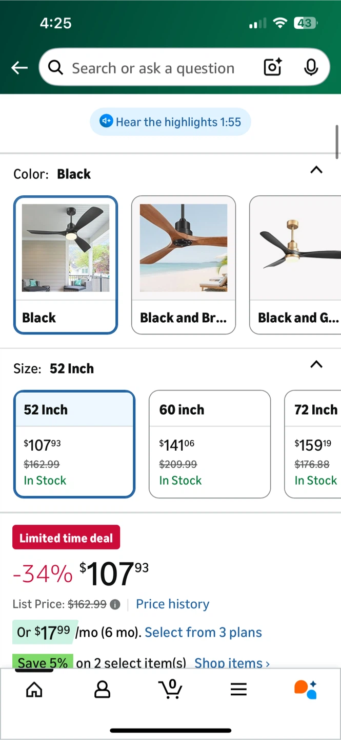 52 Inch Black Ceiling Fan with Lights NEW - photo 2