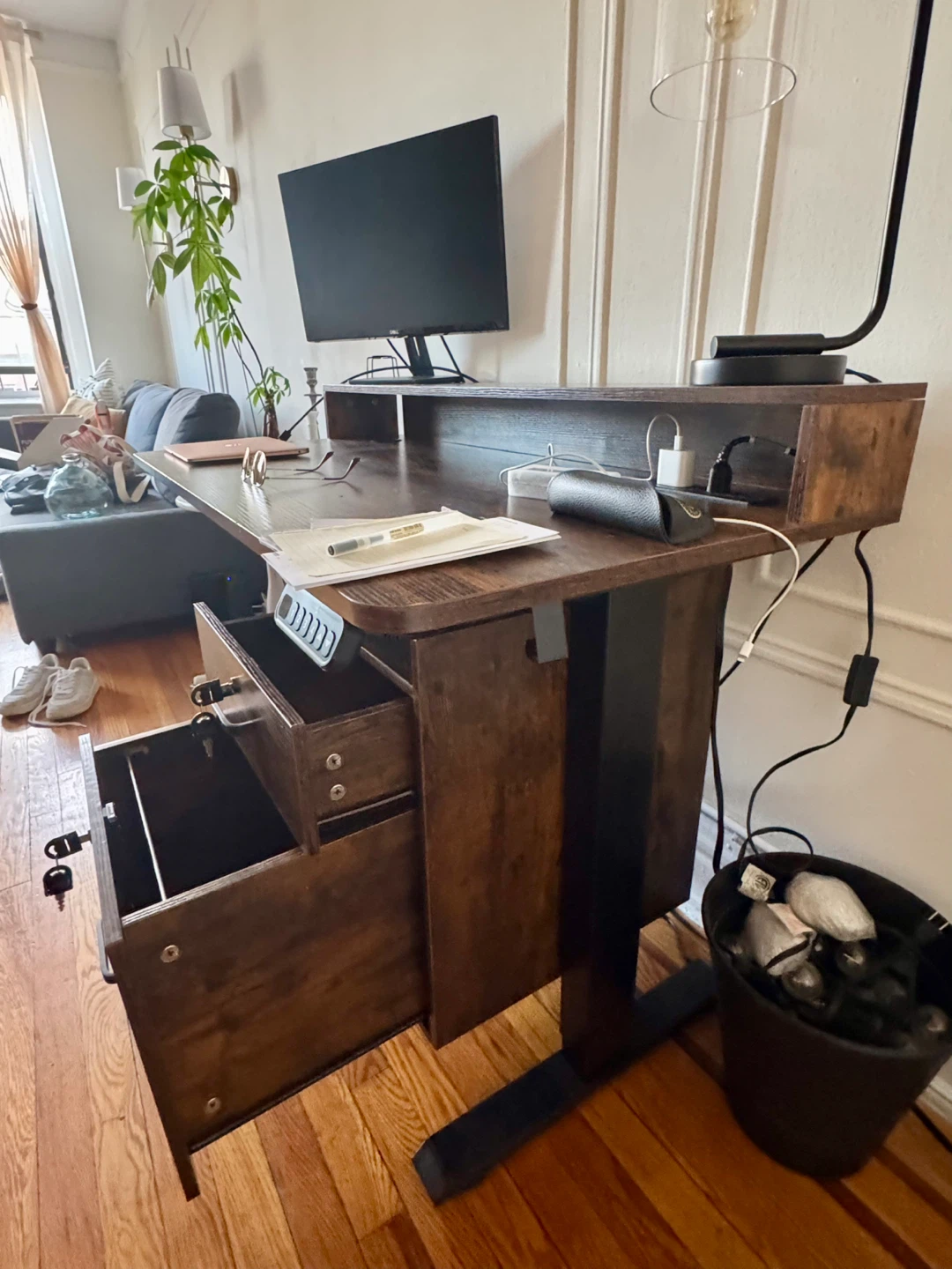 Rustic Brown Standing Desk with Drawers - photo 5
