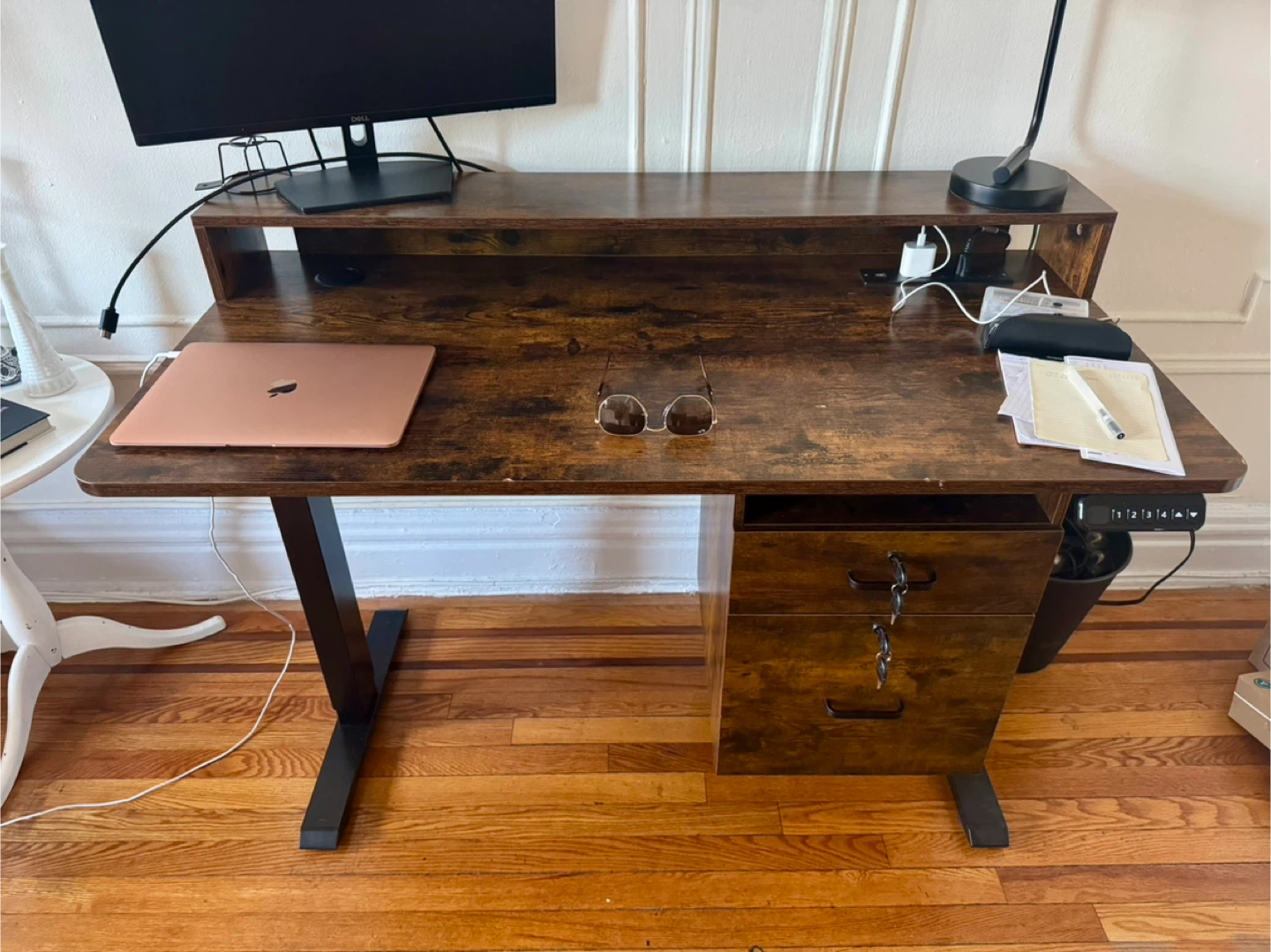 Rustic Brown Standing Desk with Drawers