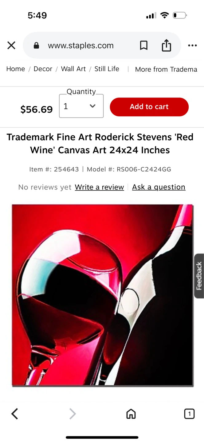 Red Wine' Canvas Art 24x24 Inches(24x24 in) - photo 3