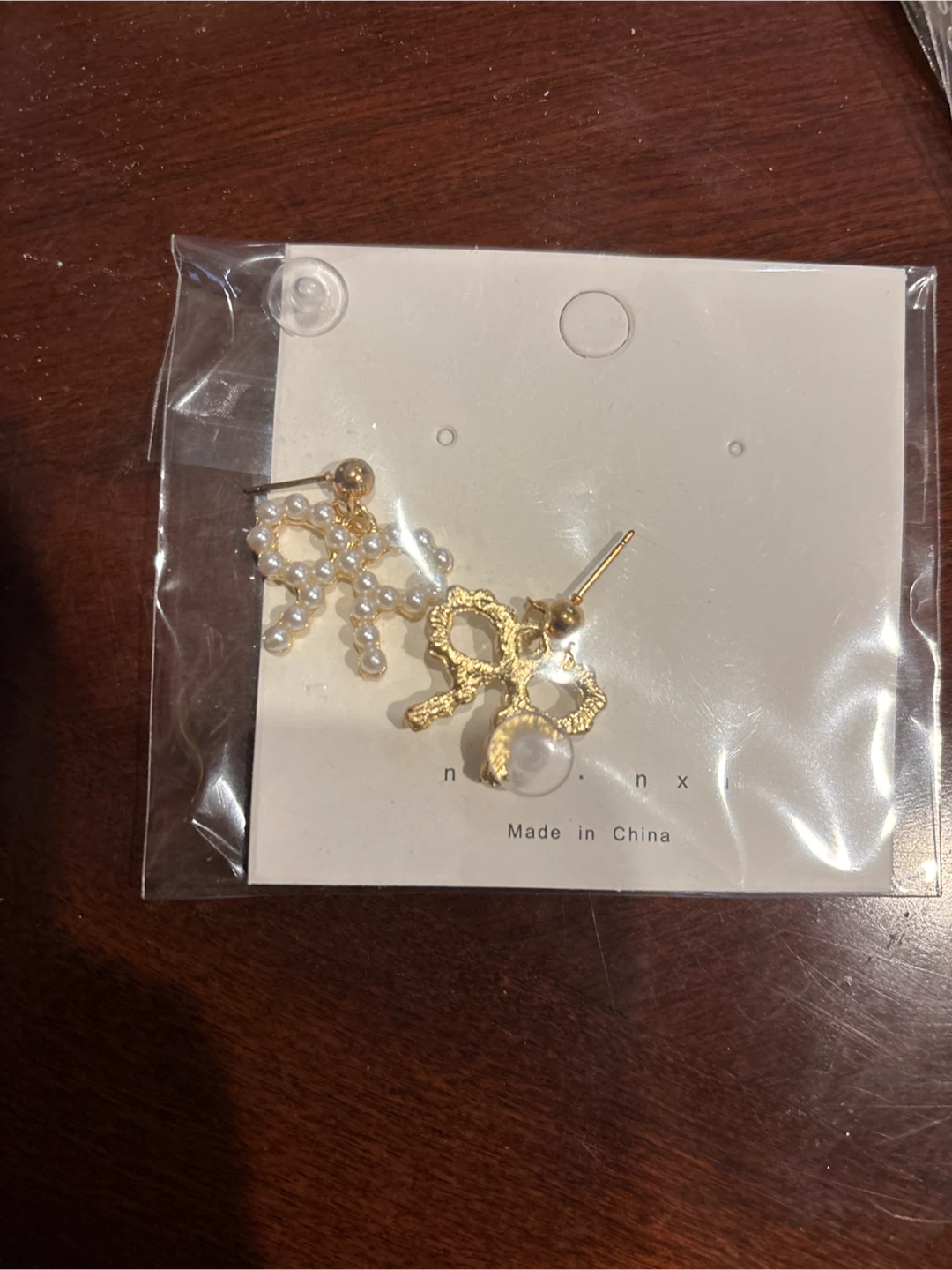 Pearl & Gold Bow Earrings - New in Package