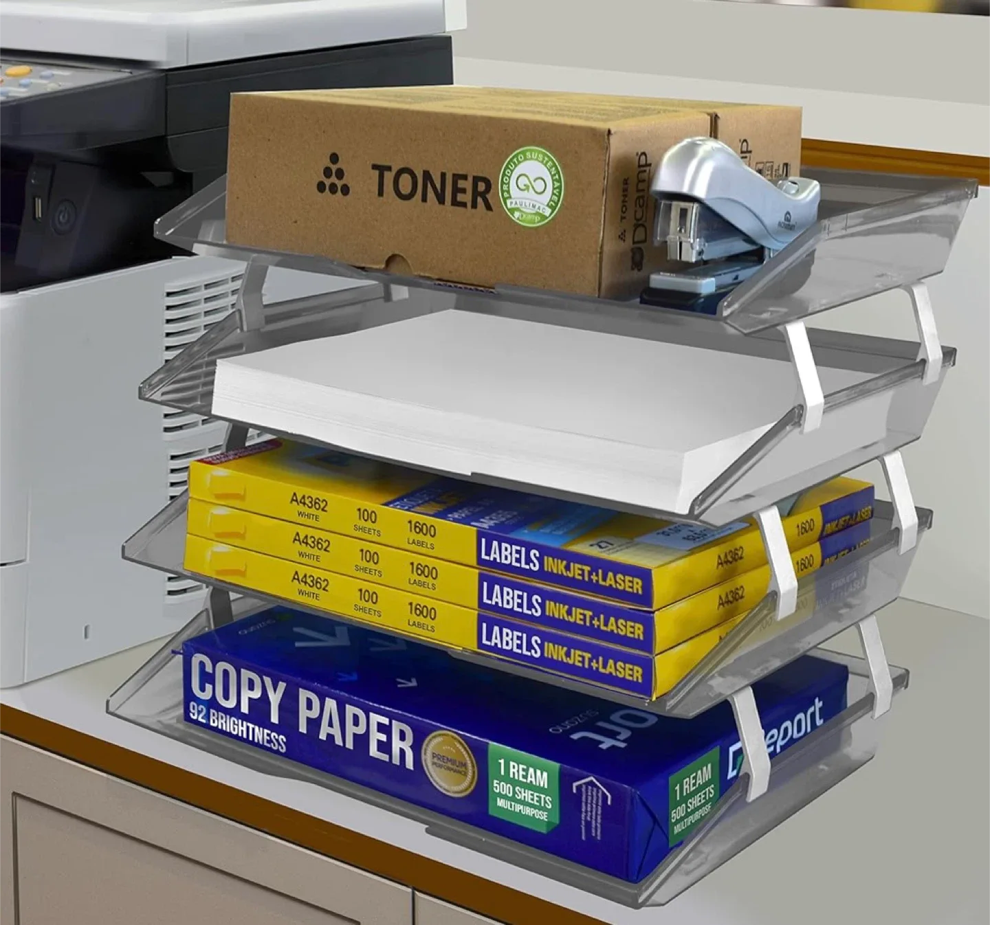 4-Tier Clear Acrylic Desk File Tray Organizer image indicator(3)