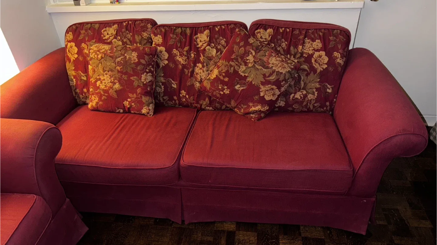 Floral Patterned Red Sofa