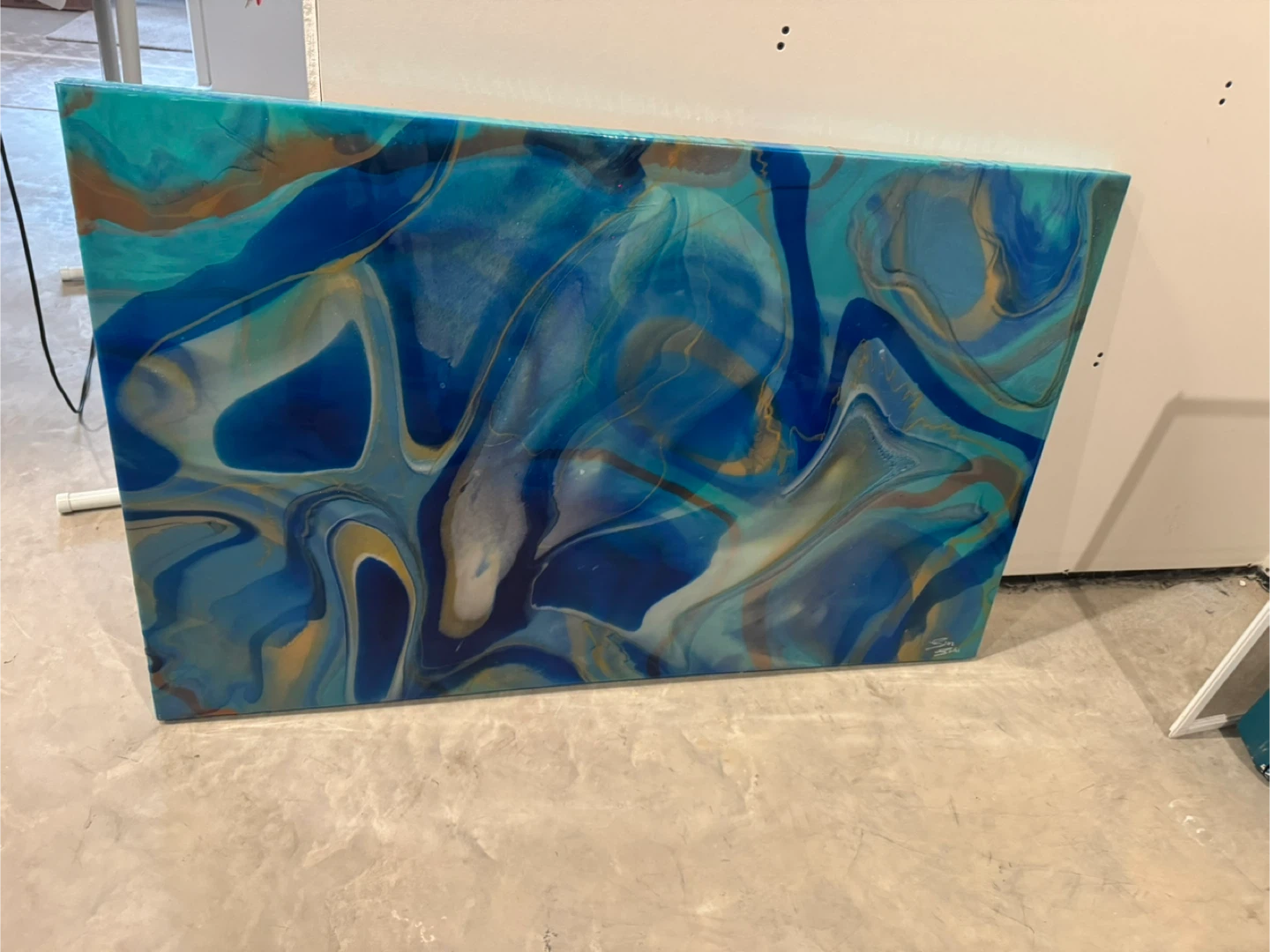 Abstract Fluid Art Painting - Blue & Gold