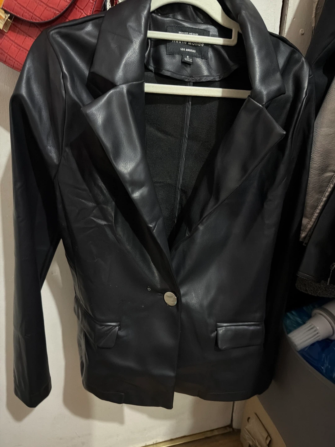 Haute Monde Black Faux Leather Blazer - Size S