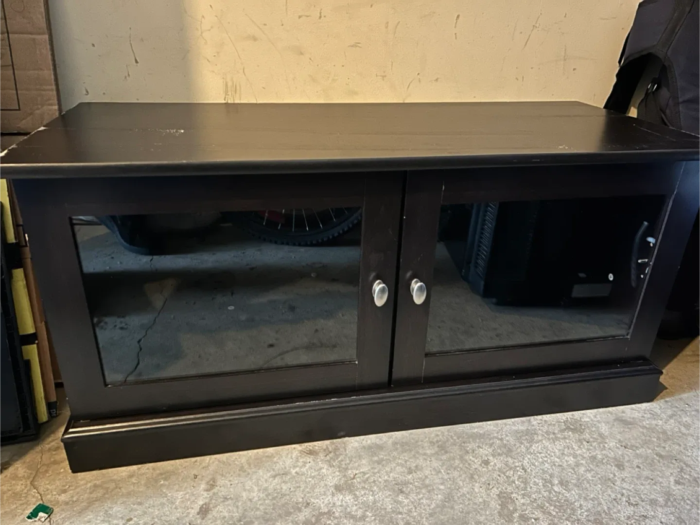 Black/Dark Brown TV Stand with Glass Doors