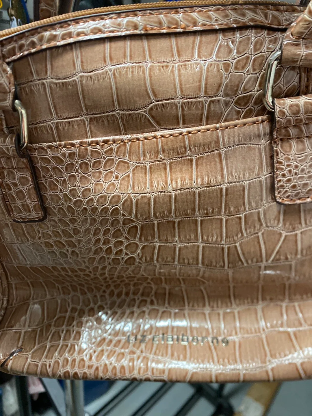 Liz Claiborne Beige Croc-Embossed Handbag image indicator(2)