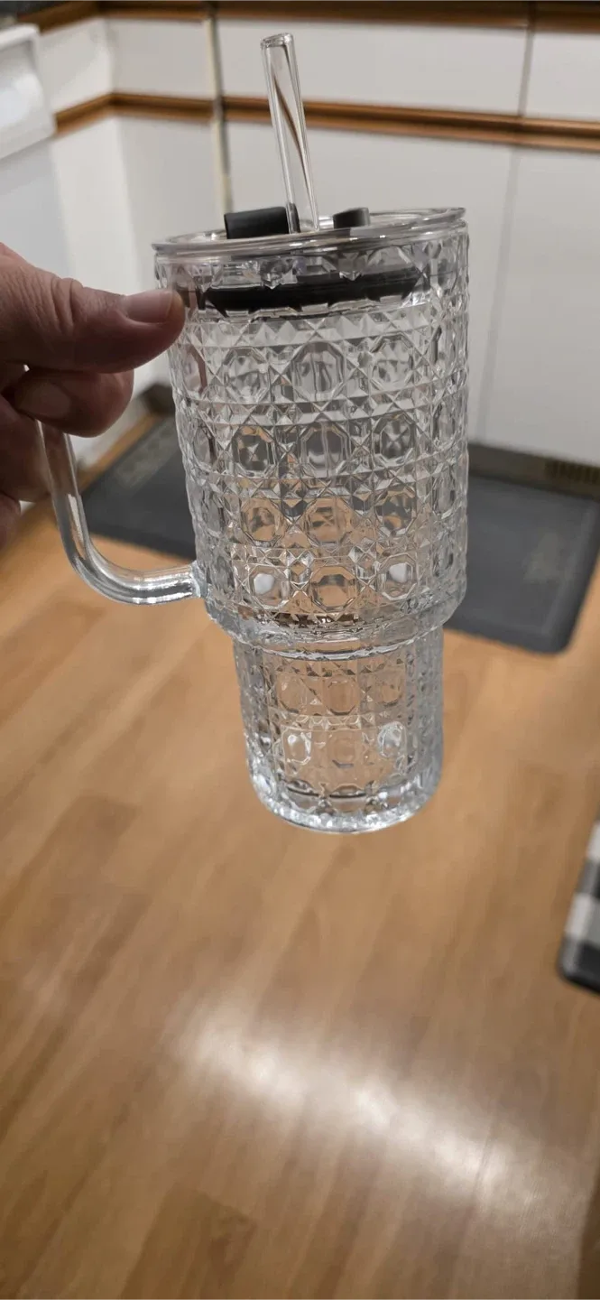Clear Glass Tumbler with Straw