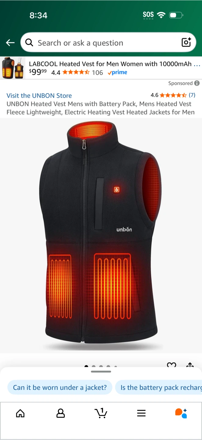 UNBON Heated Vest - Mens with Battery Pack