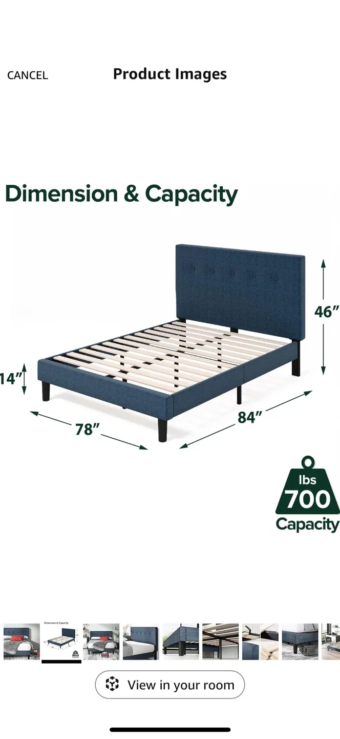 Upholstered Platform Bed Frame - Blue, Full Size