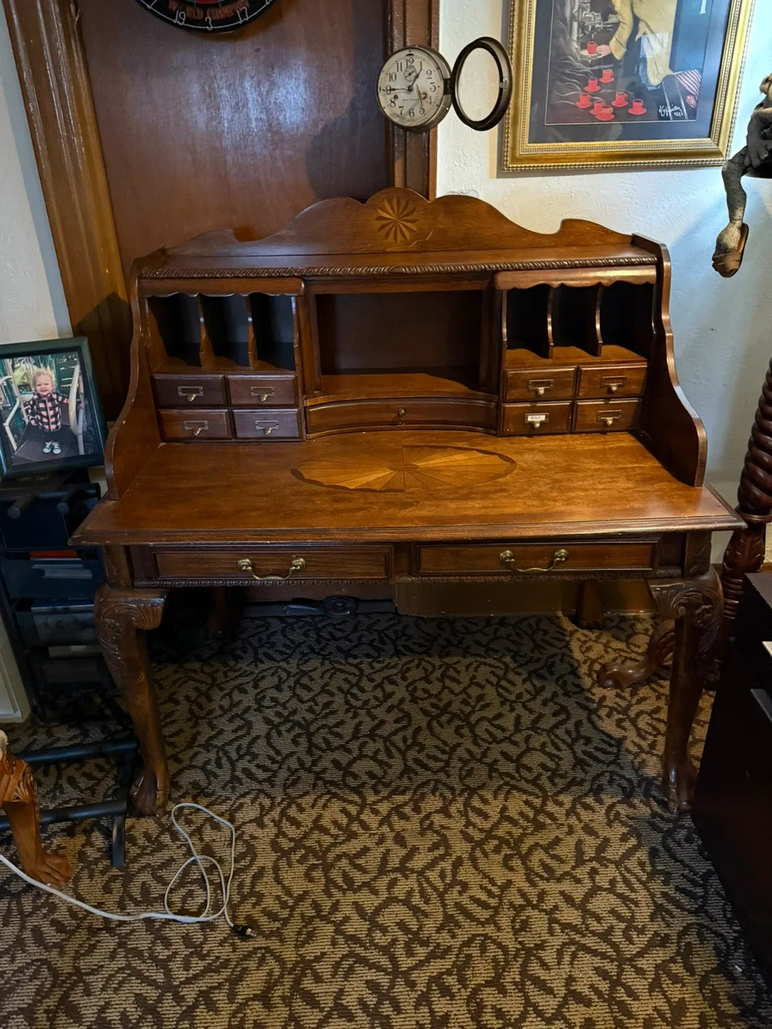 Antique Wooden Secretary Desk & Chair Set