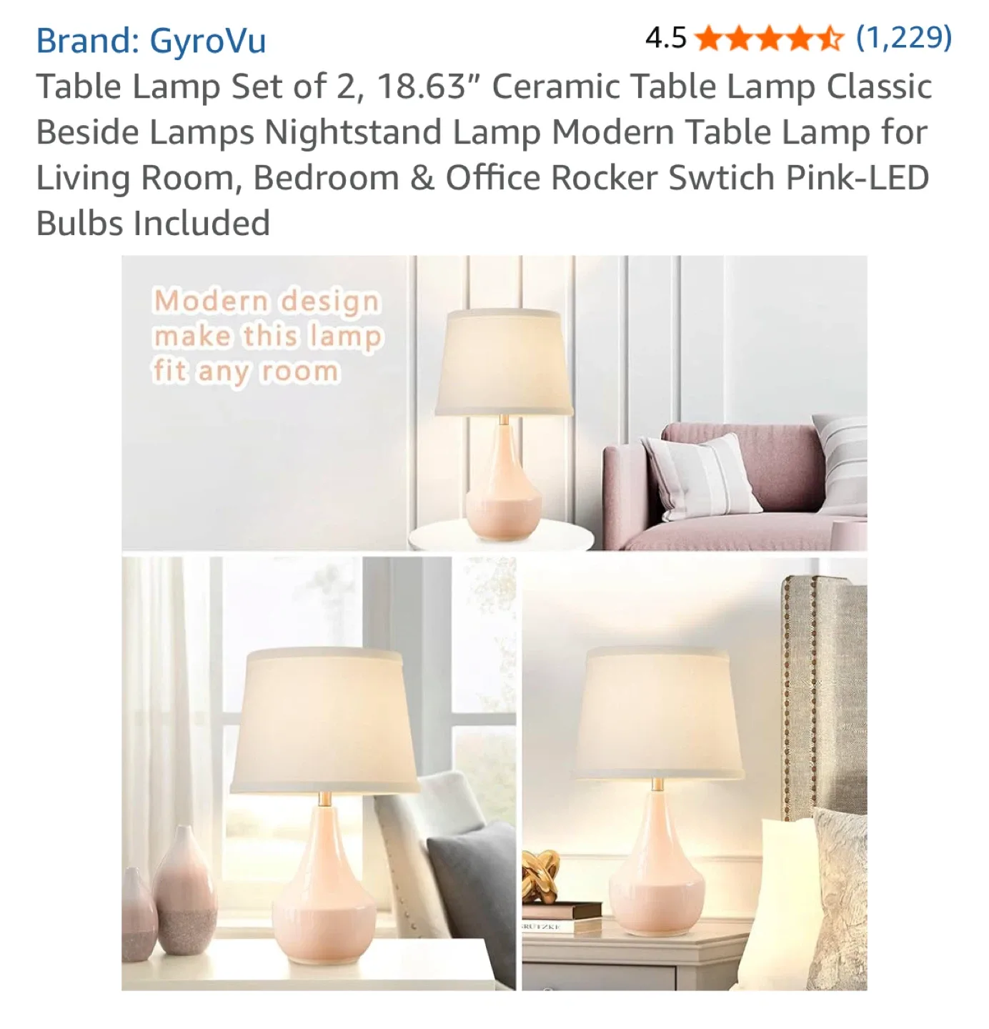 GyroVu Ceramic Table Lamp Set of 2, Pink image indicator(3)