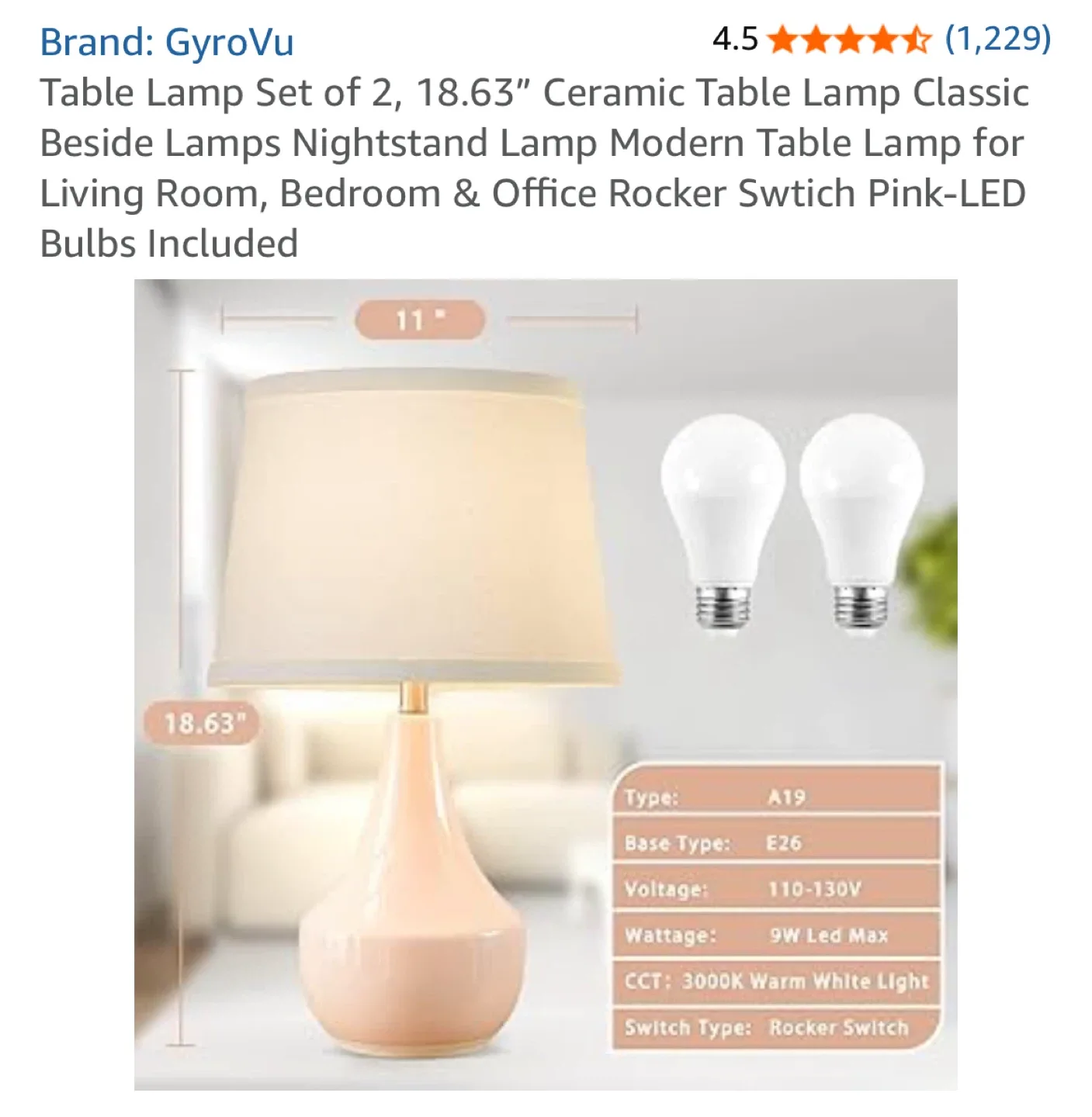 GyroVu Ceramic Table Lamp Set of 2, Pink image indicator(2)