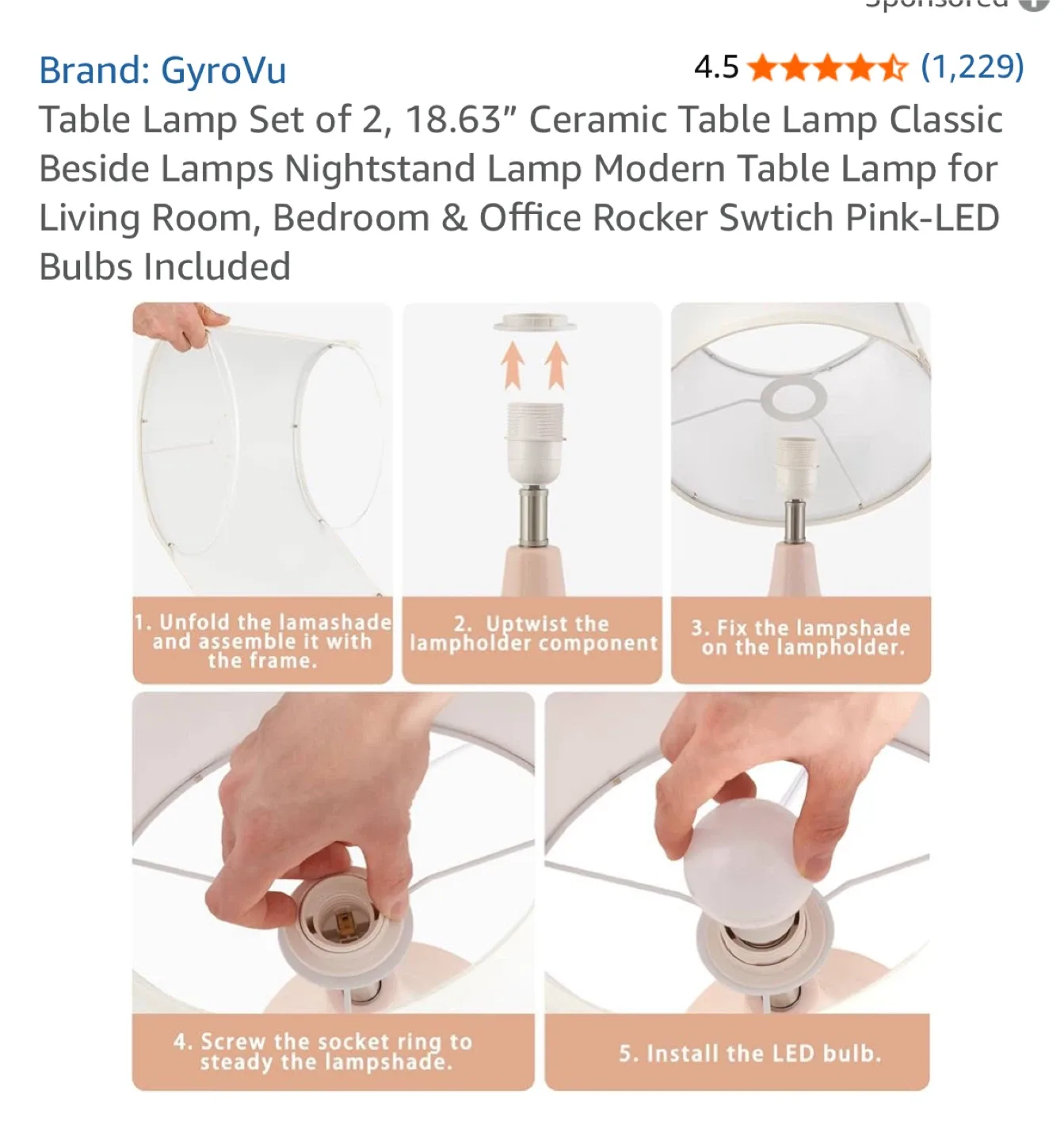 GyroVu Ceramic Table Lamp Set of 2, Pink image indicator(6)