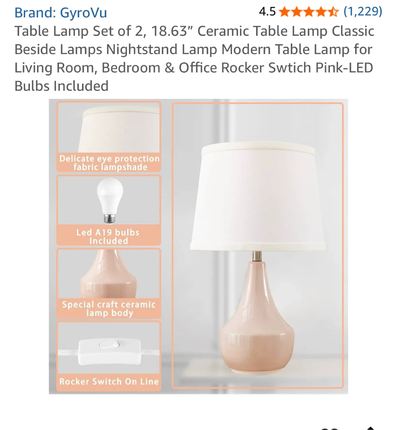 GyroVu Ceramic Table Lamp Set of 2, Pink image indicator(7)