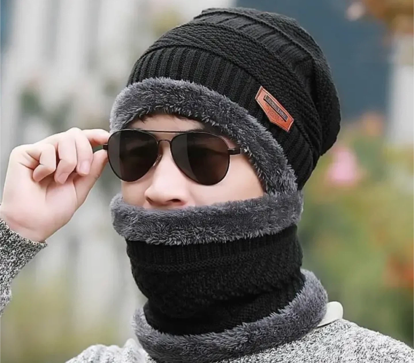 Men's Winter Knit Hat and Neck Warmer Set