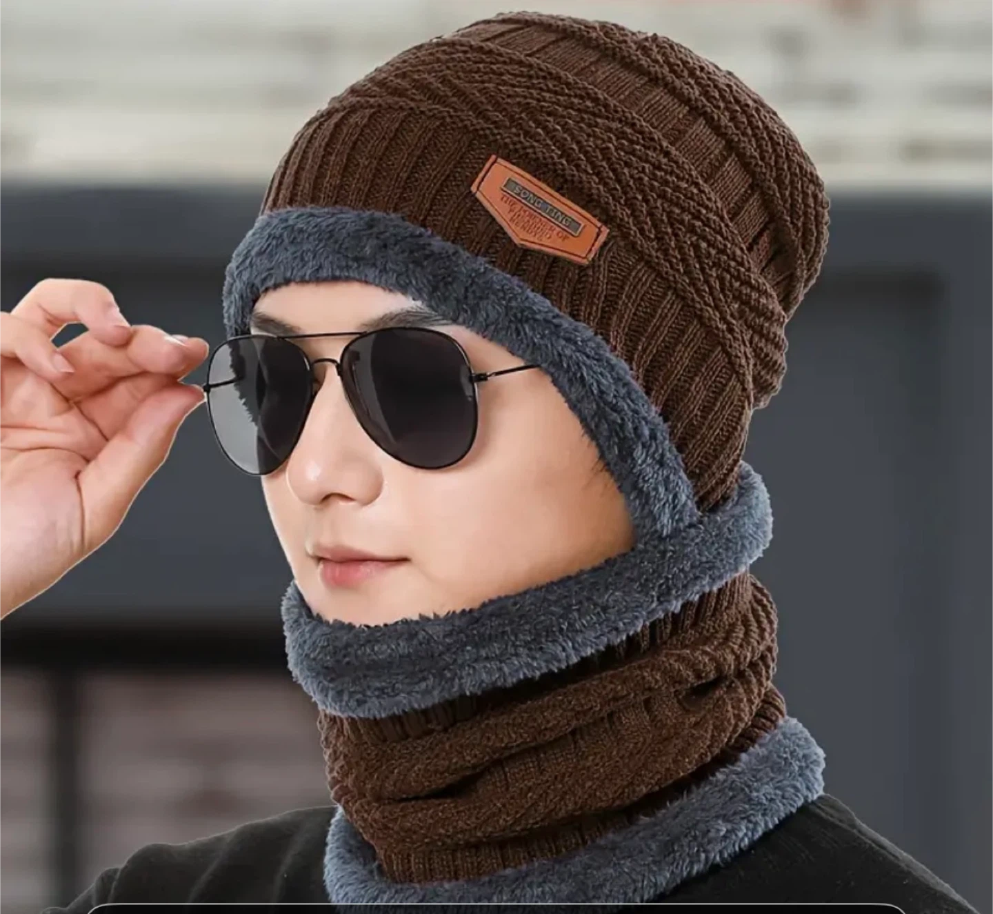 Men's Winter Knit Hat and Neck Warmer Set - photo 2