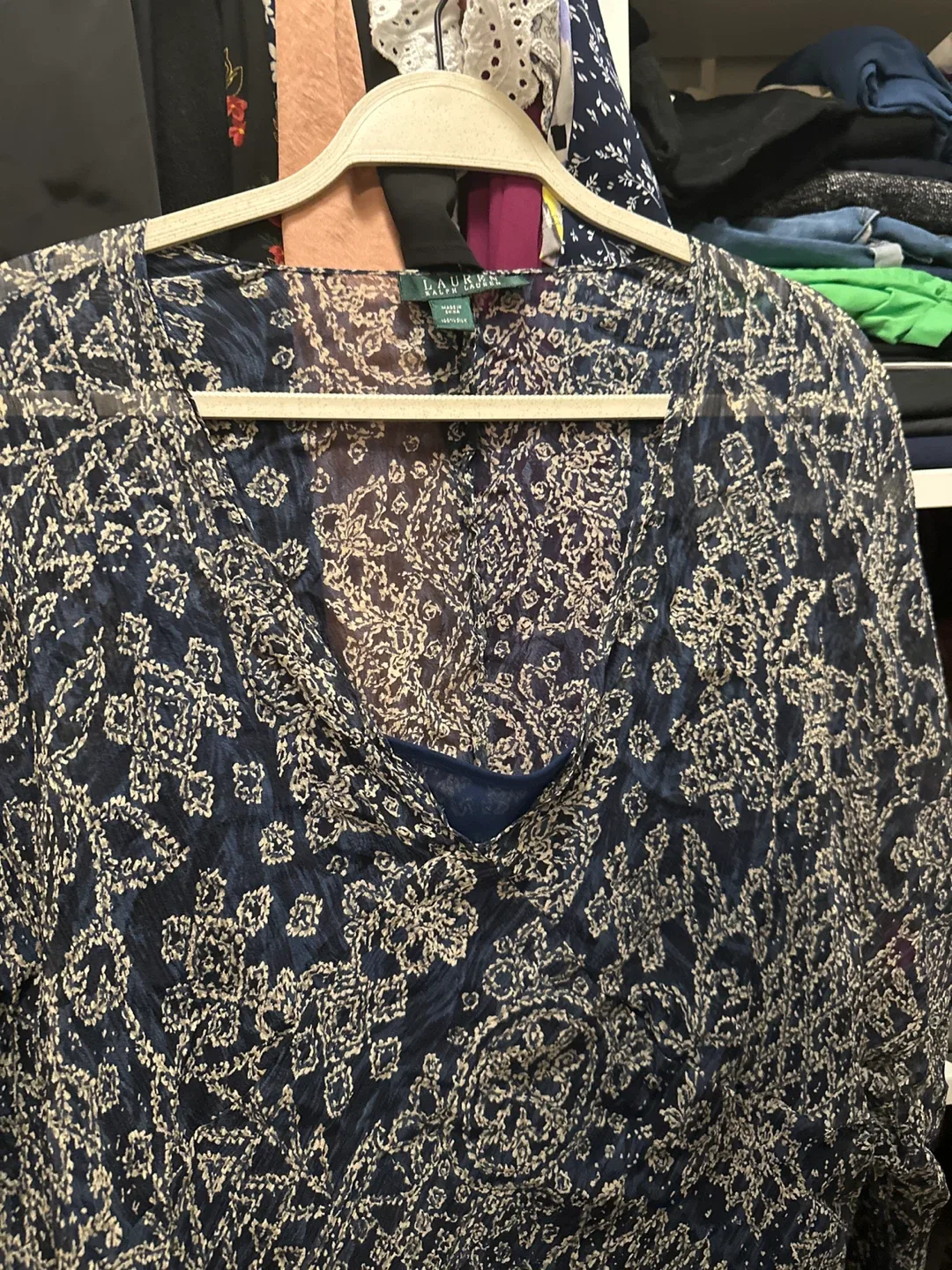 Lauren Ralph Lauren Blue Patterned Blouse - Size Large image indicator(4)