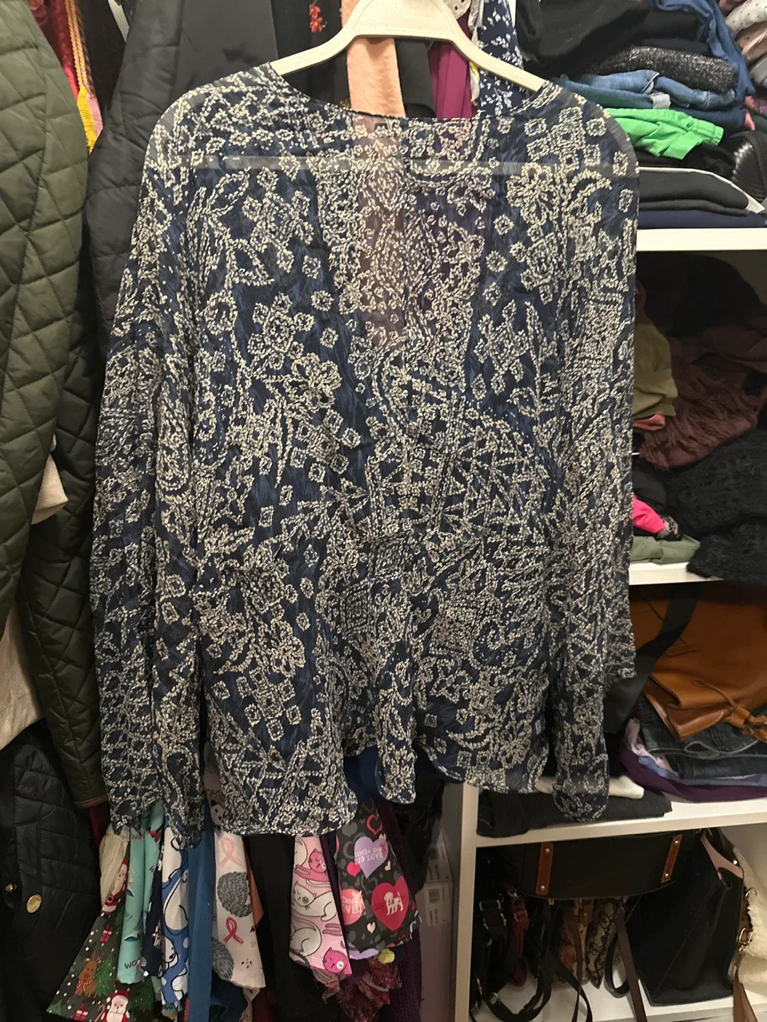 Lauren Ralph Lauren Blue Patterned Blouse - Size Large image indicator(5)