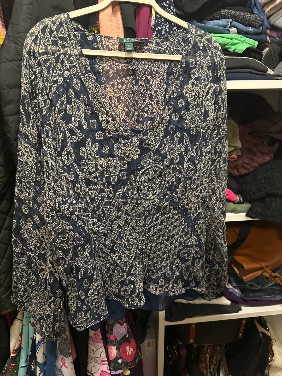 Lauren Ralph Lauren Blue Patterned Blouse - Size Large image indicator(2)